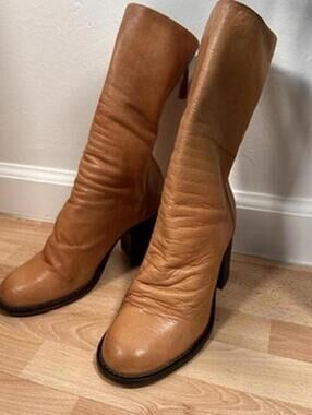Free People Elle Slouch Soft Leather Back Zipper Stacked Heel Midi Boot 36
